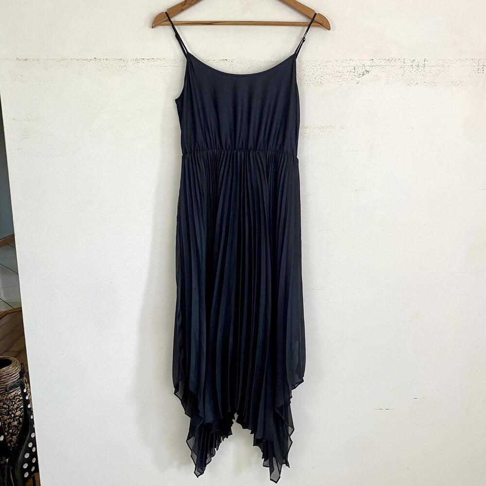 ALL SAINTS black pleated handkerchief hem midi dress sz S